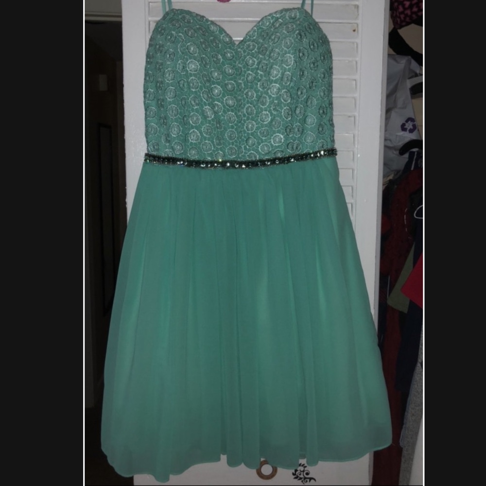 Teal green prom dress